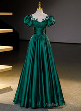 Dark Green Satin Ball Gown Sweet 16 Dress, Green Long Formal Dress Party Dress